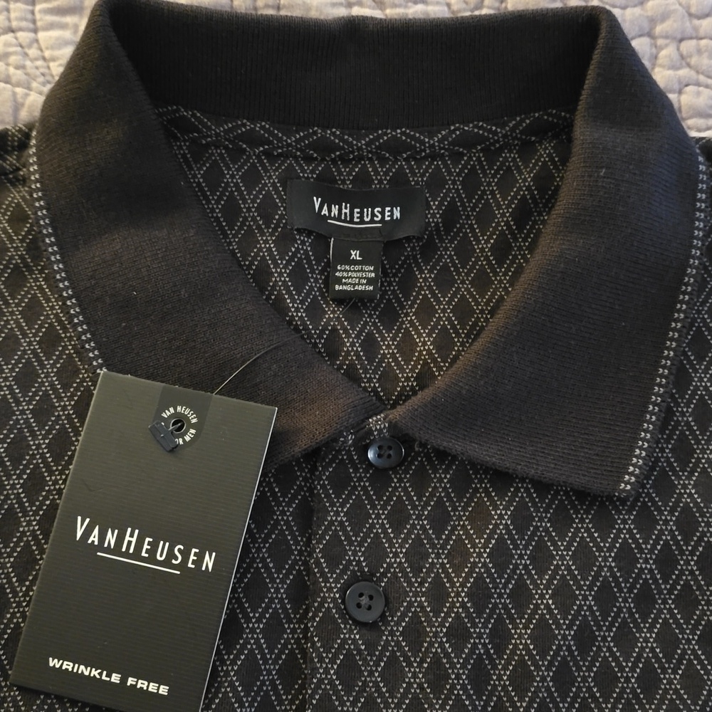 Van Heusen Black Diamond Pattern Polo Shirt - Picture 2 of 8